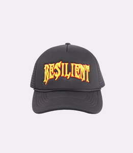 black trucker hats made from 100% cotton foam and have an adjustable snap-closure
