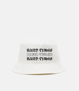 white bucket hat made from of a thick polyester fiber blend