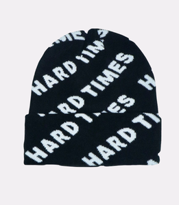 black beanies made from a thick, stretchy, breathable acrylic blend while providing warmth with an adjustable cuff