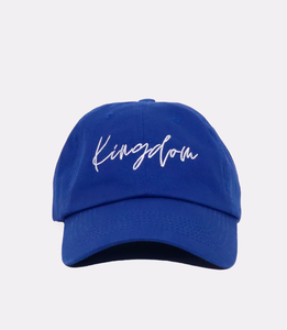 blue dad hat made from 100% cotton with an adjustable strap