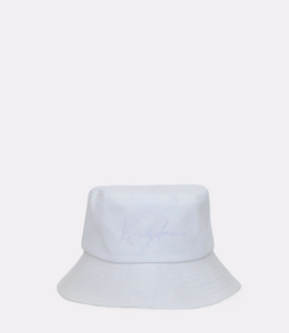 white bucket hat is made of a thick polyester fiber blend that is durable, and adjustable